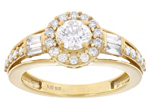 White Lab-Grown Diamond G-H SI 14K Yellow Gold Over Sterling Silver Halo Ring 1.00ctw