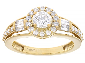 Picture of White Lab-Grown Diamond G-H SI 14K Yellow Gold Over Sterling Silver Halo Ring 1.00ctw