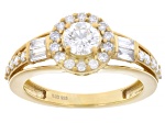 White Lab-Grown Diamond G-H SI 14K Yellow Gold Over Sterling Silver Halo Ring 1.00ctw