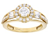 White Lab-Grown Diamond G-H SI 14K Yellow Gold Over Sterling Silver Halo Ring 1.00ctw