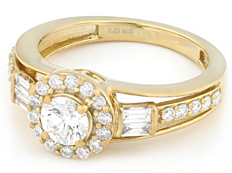 White Lab-Grown Diamond G-H SI 14K Yellow Gold Over Sterling Silver Halo Ring 1.00ctw
