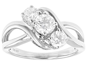 White Lab-Grown Diamond G-H SI Rhodium Over Sterling Silver 3-Stone Ring 1.00ctw