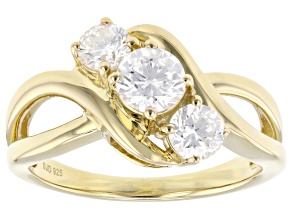 White Lab-Grown Diamond G-H SI 14K Yellow Gold Over Sterling Silver 3-Stone Ring 1.00ctw