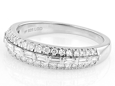 White Lab-Grown Diamond H SI Rhodium Over Sterling Silver Band Ring 0.50ctw