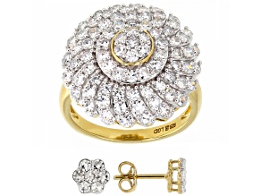 White Lab-Grown Diamond H SI 14K Yellow Gold Over Sterling Silver Earring and Ring Set 2.50ctw