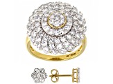 White Lab-Grown Diamond H SI 14K Yellow Gold Over Sterling Silver Earring and Ring Set 2.50ctw
