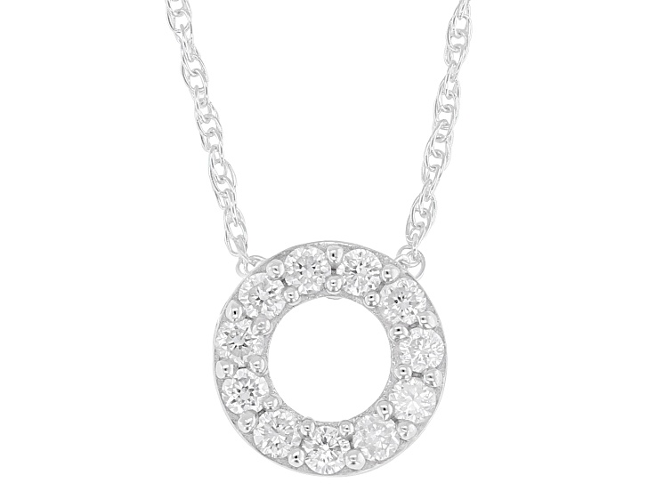 White Lab-Grown Diamond H SI Rhodium Over Sterling Silver Circle Pendant With Chain 0.25ctw