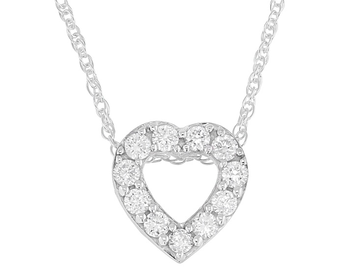 White Lab-Grown Diamond H SI Rhodium Over Sterling Silver Heart Pendant With Chain 0.25ctw