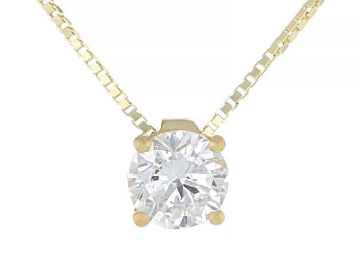 White Lab-Grown Diamond G SI2 14K Yellow Gold Over Sterling Silver Slide Pendant With Chain 0.50ct