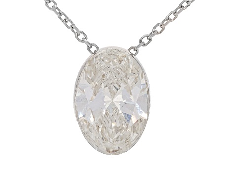 White Lab-Grown Floating Diamond G VS2 10K White Gold Solitaire Slide Pendant With 18" Chain 2.00ct