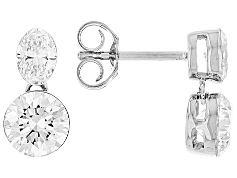 Round and Oval White Lab-Grown Floating Diamond G VS2 10K White Gold Stud Earrings 2.00ctw