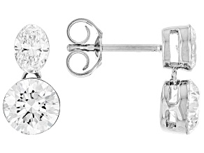 Round and Oval White Lab-Grown Floating Diamond G VS2 10K White Gold Stud Earrings 2.00ctw