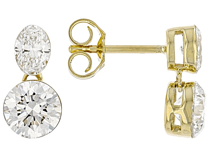 Round and Oval White Lab-Grown Floating Diamond G VS2 10K Yellow Gold Stud Earrings 2.00ctw