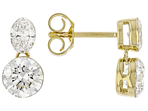 Round and Oval White Lab-Grown Floating Diamond G VS2 10K Yellow Gold Stud Earrings 2.00ctw