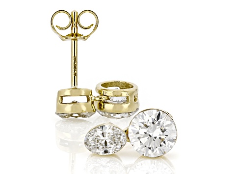 Round and Oval White Lab-Grown Floating Diamond G VS2 10K Yellow Gold Stud Earrings 2.00ctw