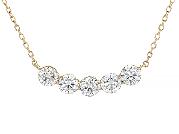 White Lab-Grown Floating Diamond G VS2 10K Yellow Gold Station Necklace 1.00ctw