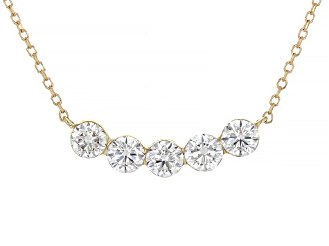 White Lab-Grown Floating Diamond G VS2 10K Yellow Gold Station Necklace 1.00ctw