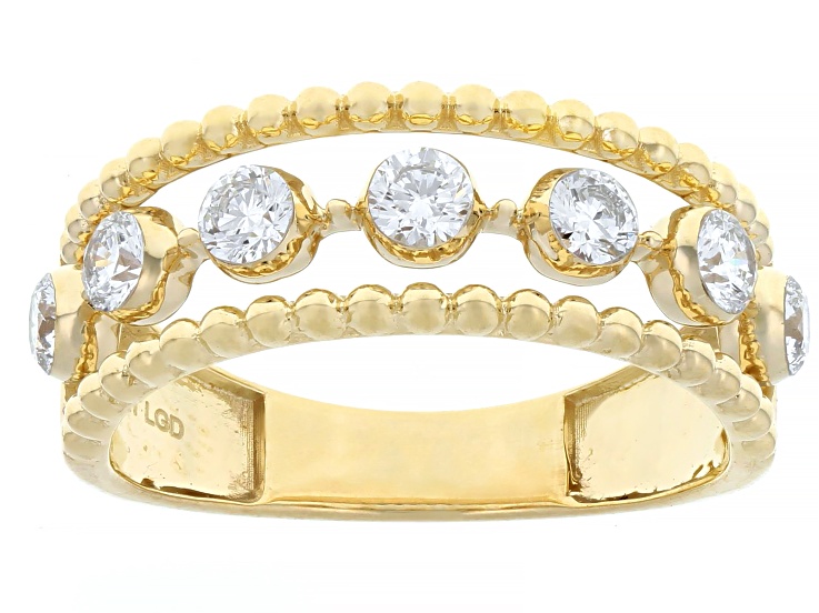 White Lab-Grown Floating Diamond G VS2 10K Yellow Gold Ring 0.60ctw
