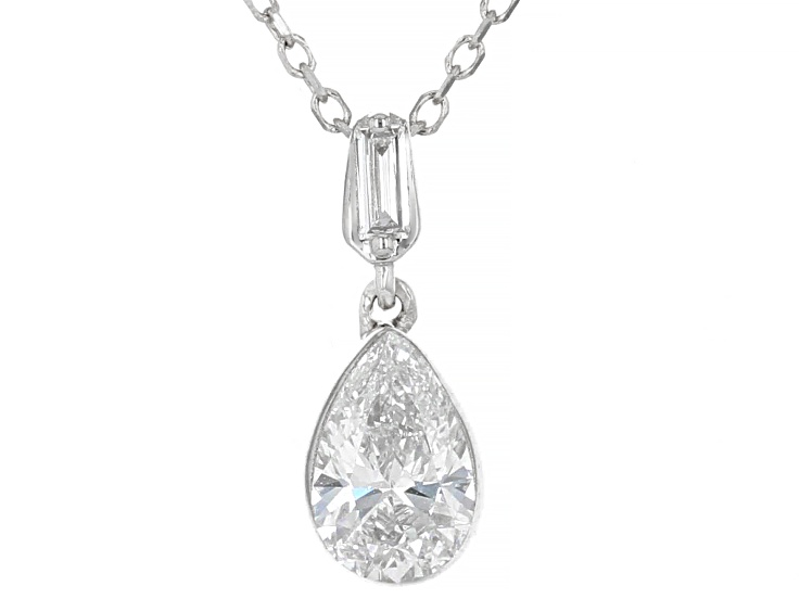 White Lab-Grown Floating Diamond G VS2 10K White Gold Dangle Pendant With 18" Chain 0.50ctw