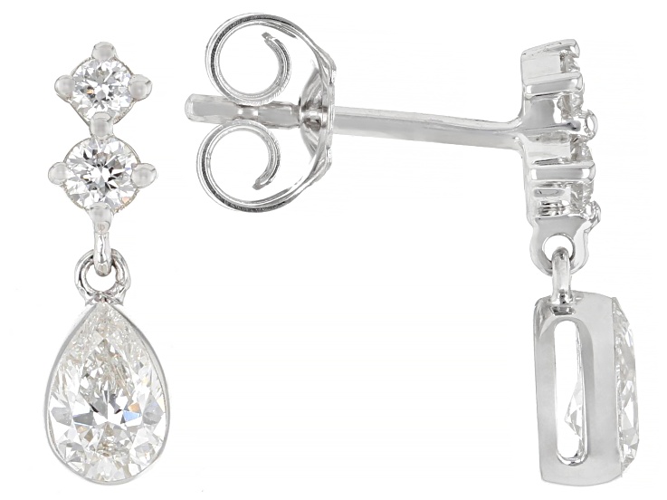 White Lab-Grown Floating Diamond G VS2 10K White Gold Dangle Earrings 0.65ctw