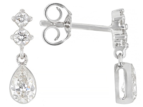 White Lab-Grown Floating Diamond G VS2 10K White Gold Dangle Earrings 0.65ctw