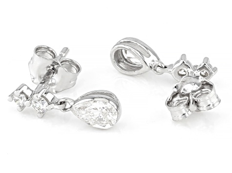 White Lab-Grown Floating Diamond G VS2 10K White Gold Dangle Earrings 0.65ctw