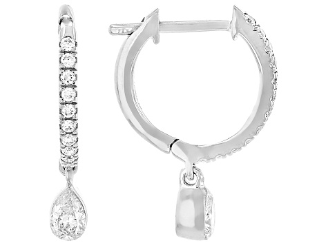 White Lab-Grown Floating Diamond G VS2 10K White Gold Huggie Earrings 0.50ctw