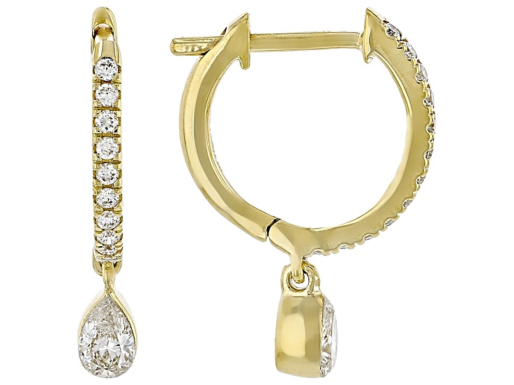 White Lab-Grown Floating Diamond G VS2 10K Yellow Gold Huggie Earrings 0.50ctw