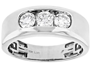 White Lab-Grown Diamond H SI1 10k White Gold Mens 3-Stone Band Ring 1.00ctw