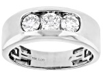 White Lab-Grown Diamond H SI1 10k White Gold Mens 3-Stone Band Ring 1.00ctw