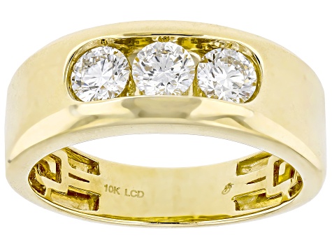 White Lab-Grown Diamond H SI1 10k Yellow Gold Mens 3-Stone Band Ring 1.00ctw