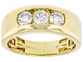White Lab-Grown Diamond H SI1 10k Yellow Gold Mens 3-Stone Band Ring 1.00ctw