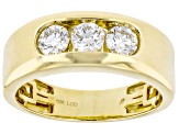 White Lab-Grown Diamond H SI1 10k Yellow Gold Mens 3-Stone Band Ring 1.00ctw