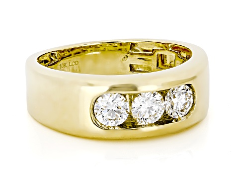 White Lab-Grown Diamond H SI1 10k Yellow Gold Mens 3-Stone Band Ring 1.00ctw