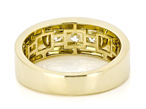 White Lab-Grown Diamond H SI1 10k Yellow Gold Mens 3-Stone Band Ring 1.00ctw