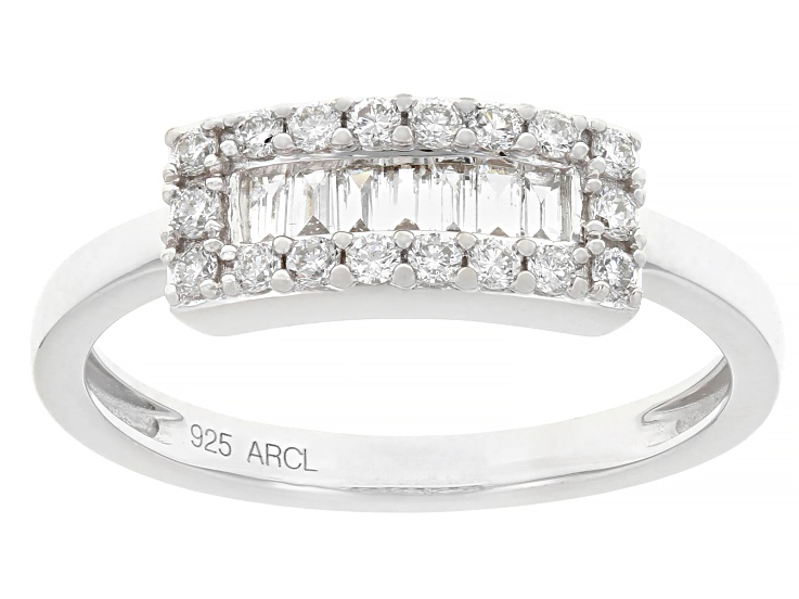 White Lab-Grown Diamond F-G SI Rhodium Over Sterling Silver Band Ring 0.33ctw