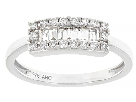 White Lab-Grown Diamond F-G SI Rhodium Over Sterling Silver Band Ring 0.33ctw