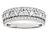 Baguette and Round White Lab-Grown Diamond F-G SI Rhodium Over Sterling Silver Band Ring 0.75ctw