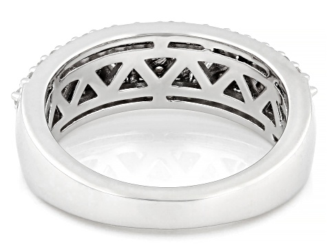 Baguette and Round White Lab-Grown Diamond F-G SI Rhodium Over Sterling Silver Band Ring 0.75ctw