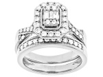 White Lab-Grown Diamond F-G SI Rhodium Over Sterling Silver Ring With Matching Band 0.75ctw
