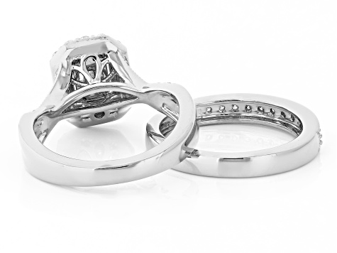 White Lab-Grown Diamond F-G SI Rhodium Over Sterling Silver Ring With Matching Band 0.75ctw