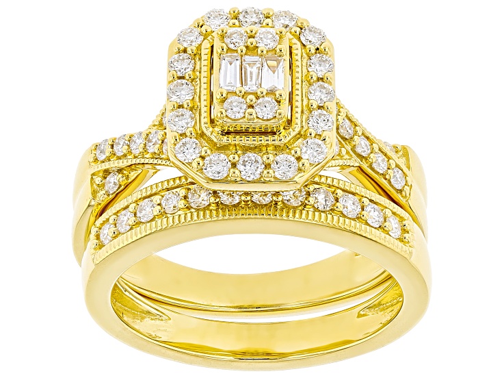 White Lab-Grown Diamond F-G SI 14K Yellow Gold Over Sterling Silver Ring With Matching Band 0.75ctw