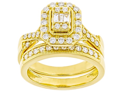White Lab-Grown Diamond F-G SI 14K Yellow Gold Over Sterling Silver Ring With Matching Band 0.75ctw