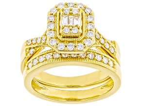 White Lab-Grown Diamond F-G SI 14K Yellow Gold Over Sterling Silver Ring With Matching Band 0.75ctw