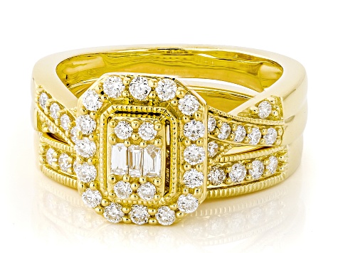 White Lab-Grown Diamond F-G SI 14K Yellow Gold Over Sterling Silver Ring With Matching Band 0.75ctw
