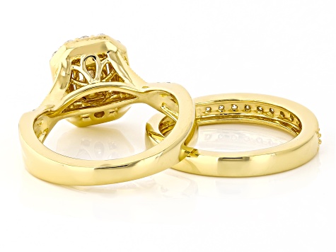 White Lab-Grown Diamond F-G SI 14K Yellow Gold Over Sterling Silver Ring With Matching Band 0.75ctw