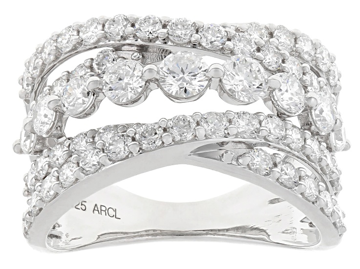 White Lab-Grown Diamond F-G SI Rhodium Over Sterling Silver Crossover Ring 2.00ctw