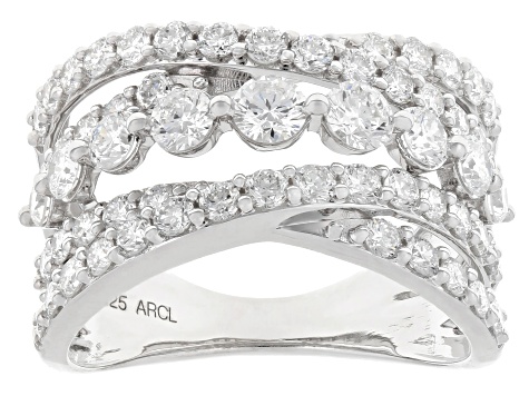 White Lab-Grown Diamond F-G SI Rhodium Over Sterling Silver Crossover Ring 2.00ctw