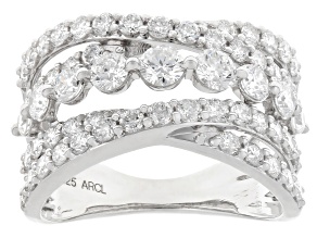 White Lab-Grown Diamond F-G SI Rhodium Over Sterling Silver Crossover Ring 2.00ctw