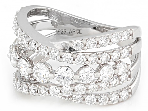 White Lab-Grown Diamond F-G SI Rhodium Over Sterling Silver Crossover Ring 2.00ctw